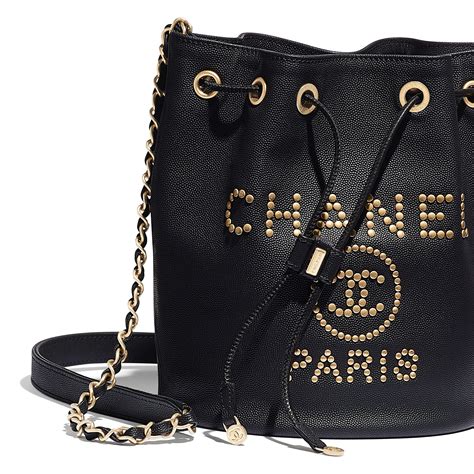 chanel bag so black pre owned|Chanel grained calfskin drawstring bag.